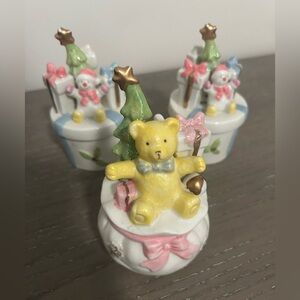 Vintage Porcelain Winter Bear and Snowman Figurines Storage containers